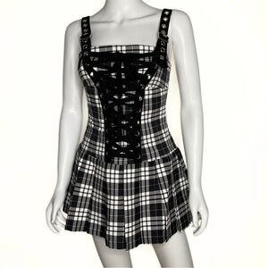 Widow Black White Plaid Corset Bodice Mini Dress Womens Midnight Fairy Goth Punk